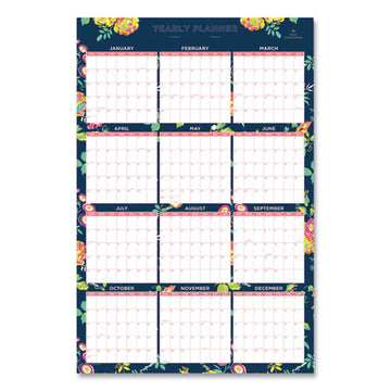 Blue Sky® Day Designer Peyton Laminated Erasable Wall Calendar, Floral Artwork, 36 X 24, White-navy Sheets, 12-month (jan-dec): 2022 freeshipping - TVN Wholesale